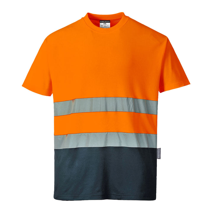 Tricou Bicolor din Bumbac Confort - Portocaliu/Navy