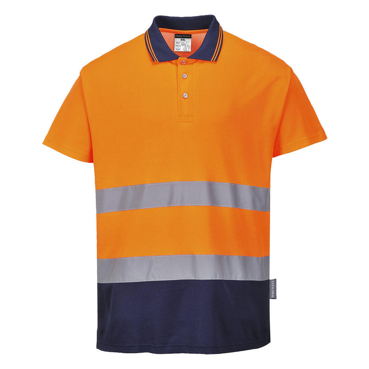 Tricou Polo Bumbac Confort Bicolor - Portocaliu/Navy